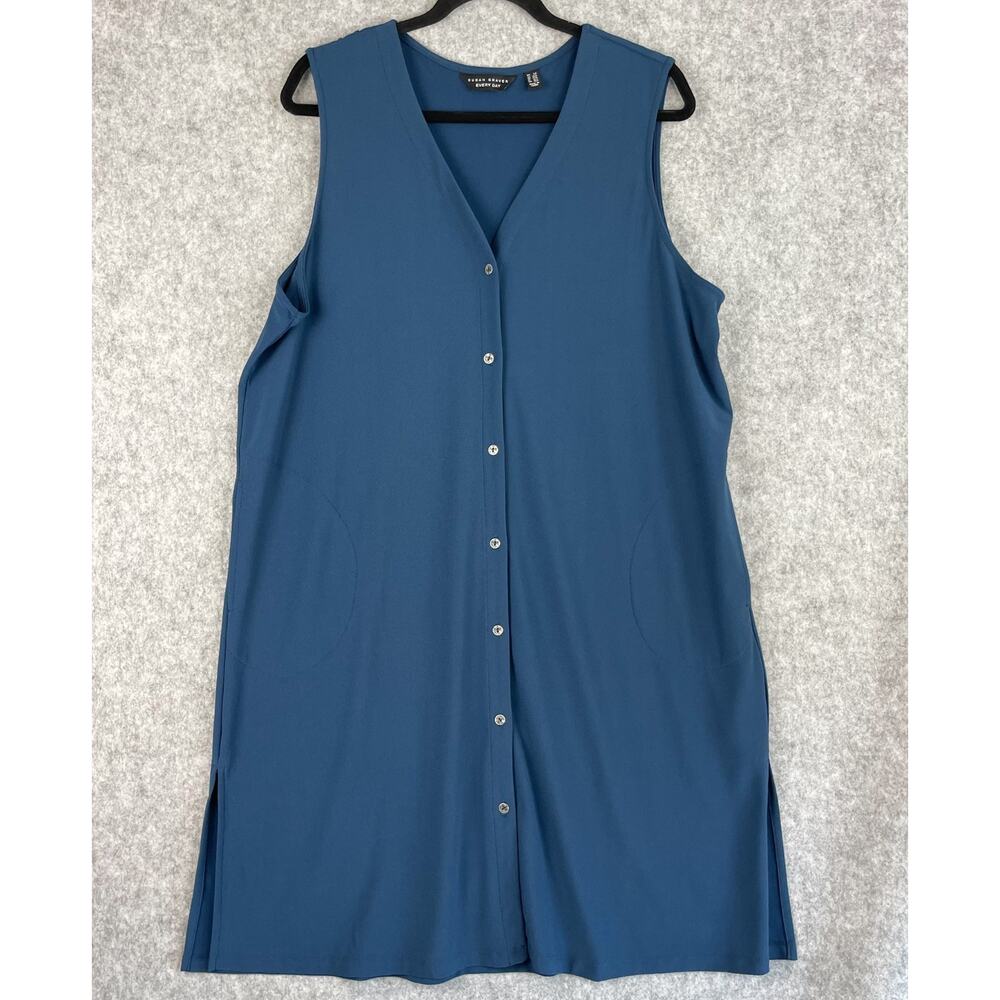 Susan Graver Liquid Knit Dress Womens LP Button Front V-Neck Stretch Pocket